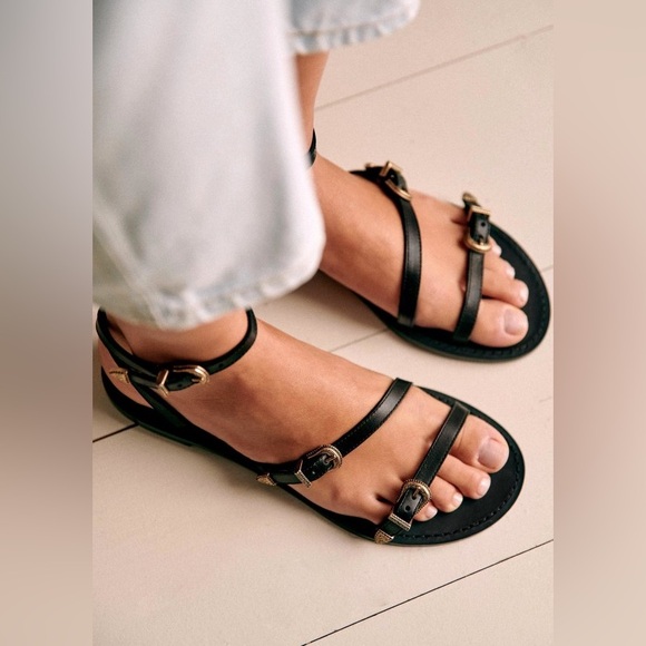 Sézane Roxanne Low Sandals Smooth Black Heritage FR 39 / US 8 - Picture 3 of 14